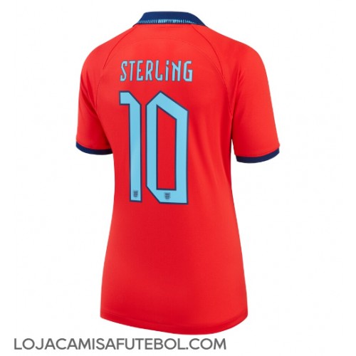 Camisa de Futebol Inglaterra Raheem Sterling #10 Equipamento Secundário Mulheres Mundo 2022 Manga Curta